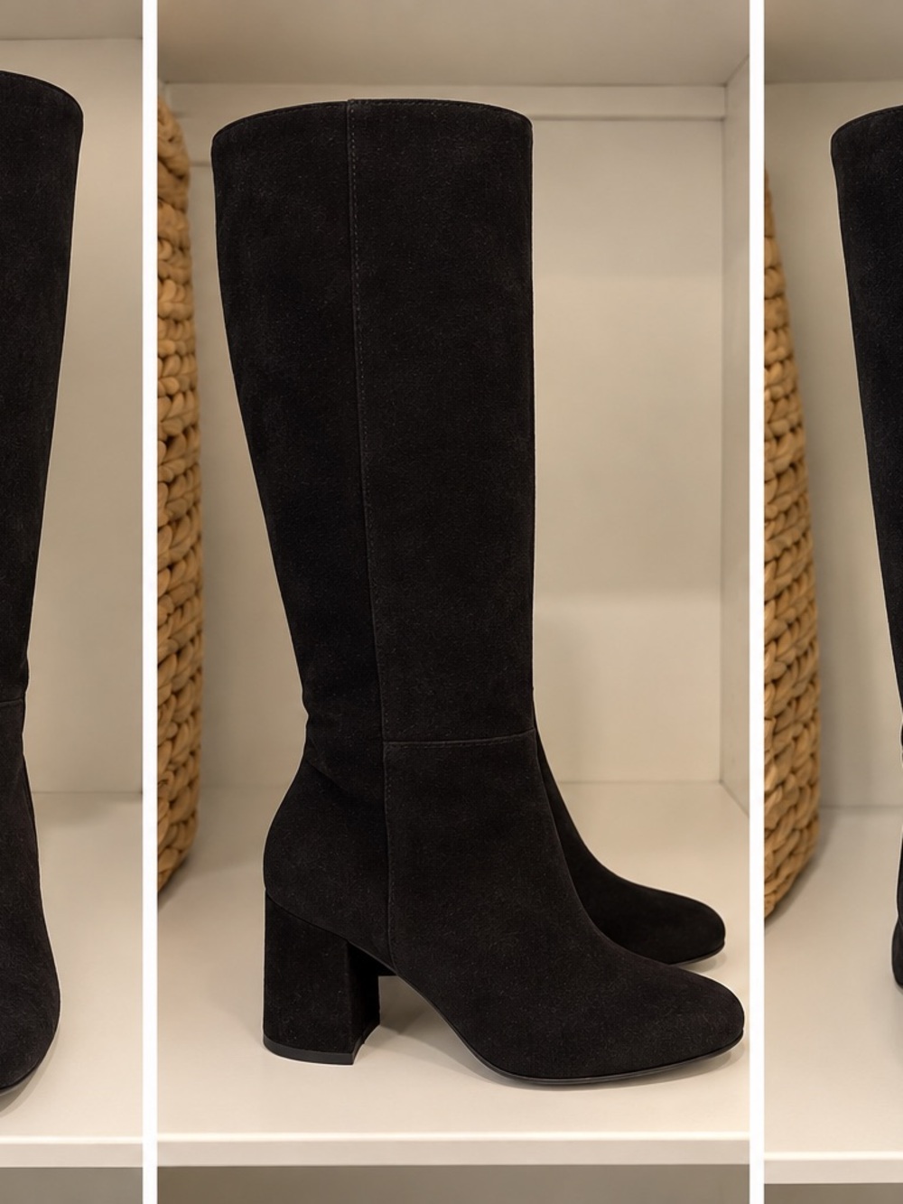 Anne Klein Black Suede Knee-High Block Heel Boots